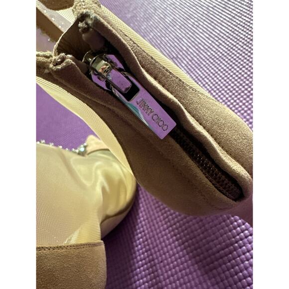 Jimmy Choo Tan Glitter Bing Crystal Embellished Mesh Bootie Shoe Sz 36.5 NEW - Picture 9 of 14